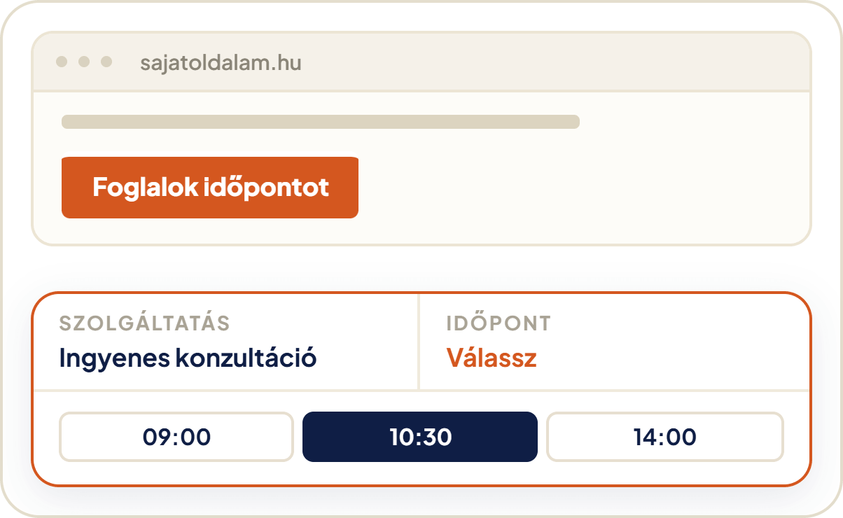 Beágyazható foglaló widget - szolgáltatás és időpont választás
